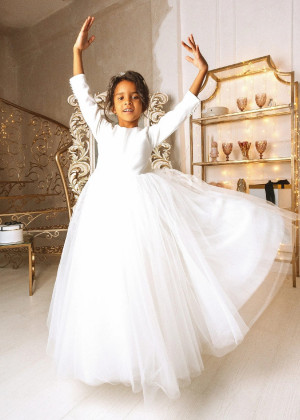 White Satin Tulle Minimalist Flower Girl Dress White Satin Tulle Minimalist Flower Girl Dress